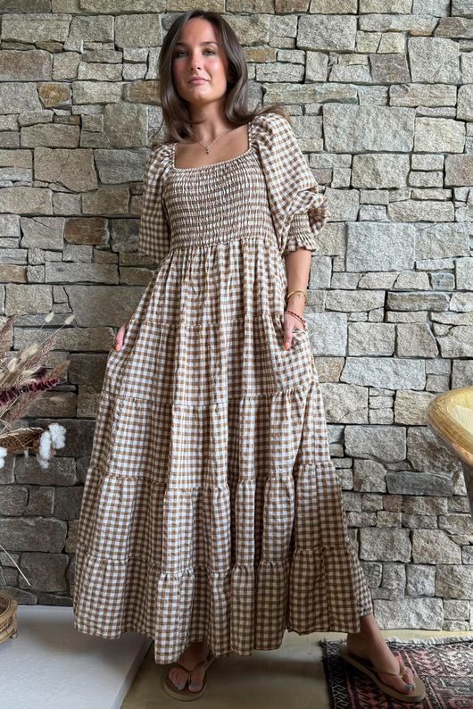 Nonni Gingham Darling Dress Hazelnut